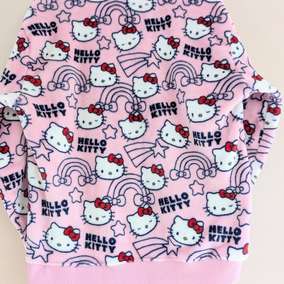 Hello Kitty Pink Cozy Plush Long Sleeve Fleece Pajama Top Crew Neck Rainbows M - Picture 9 of 11